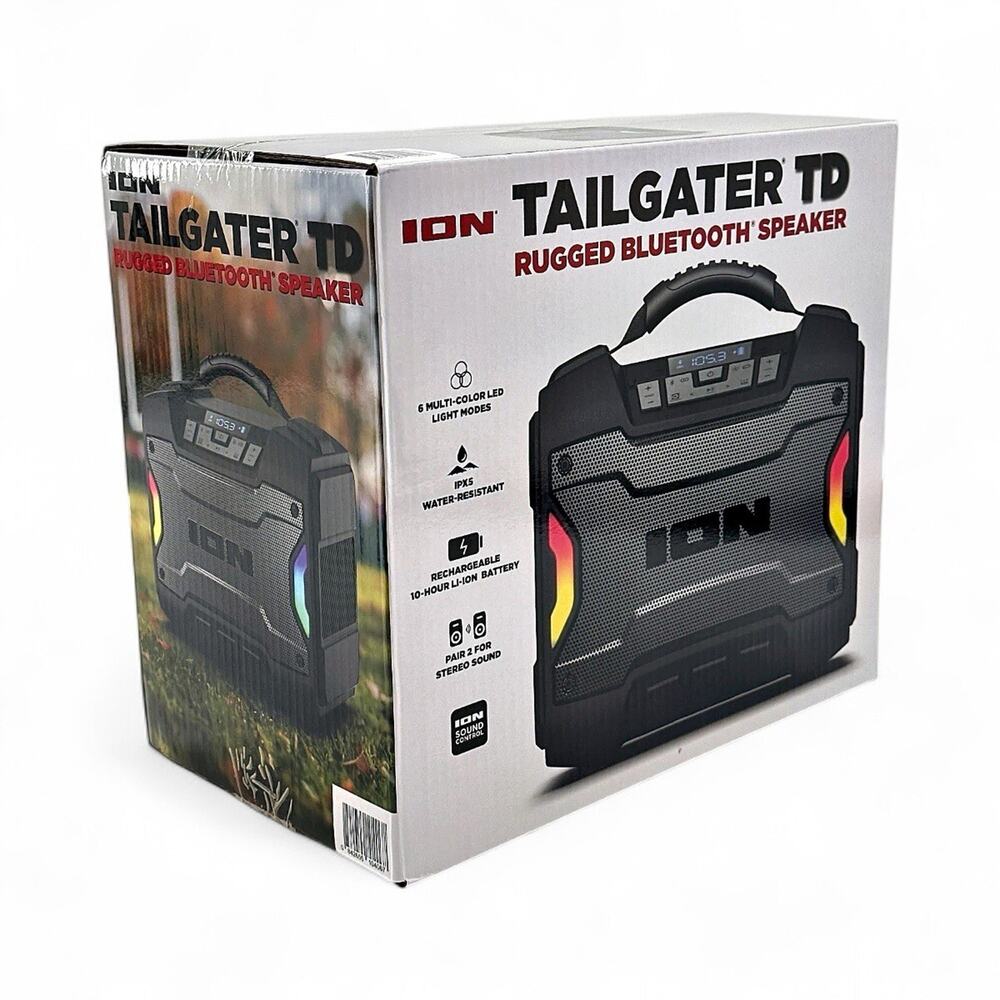 ION Tailgater TD iPA162C Rugged Portable Bluetooth Speaker IPX5 LED Lights NOB